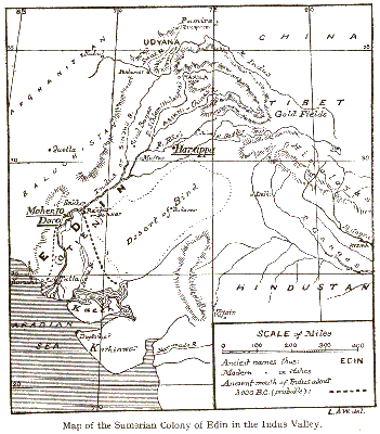 Карта возможного поселения шумеров в долине реки Инд. Нажмите, чтобы получить увеличенное изображение.