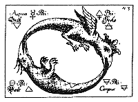 Два дракона, образующие круг. По углам — знаки четырех элементов. (Из книги Eleazar. Uraltes chymishes Werk. 1760.)