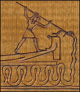 Сет поражает Апопа. Рисунок на основе 
оригинального папируса Херубена, хранящегося в музее Каира. Здесь Сет выступает как двойственный бог.