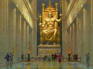 Так, вероятно, выглядела легендарная статуя Зевса, высеченная великим скульптором Греции Фидием (реконструкция).
