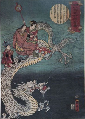 Есть одна легенда в Японии чем-то напоминающая историю о потопе. Всех спас дракон.