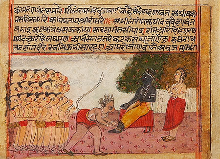 Сцена из древнеиндийского эпоса Рамаяна 
